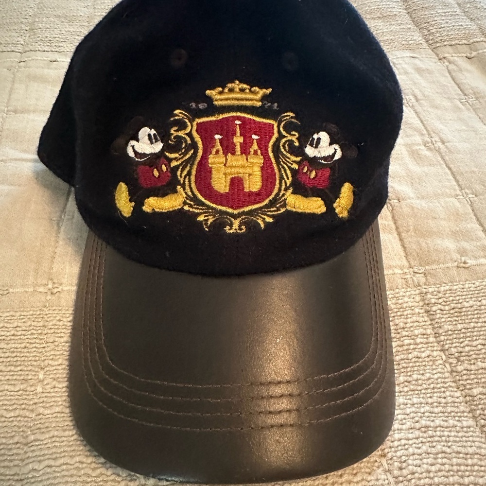 Disney Black and Gold Cap with Mickey Mouse and Emblem leather Bill